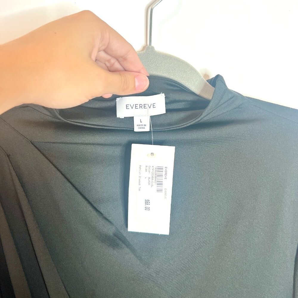 Evereve Ashlin Draped Mock Neck Sexy Minimalist Night Out Top Long Sleeve L NWT - Picture 3 of 5